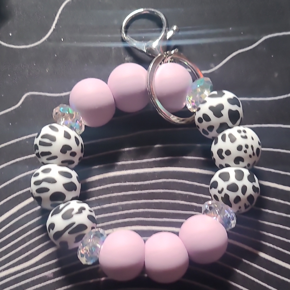 Pink and Black Beaded Keychain
